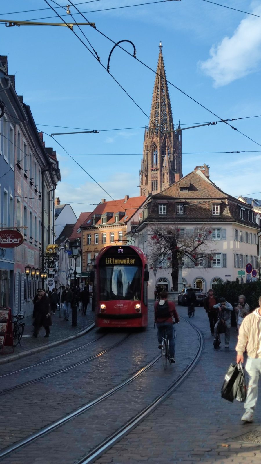 Freiburg tram with the Minster in the background