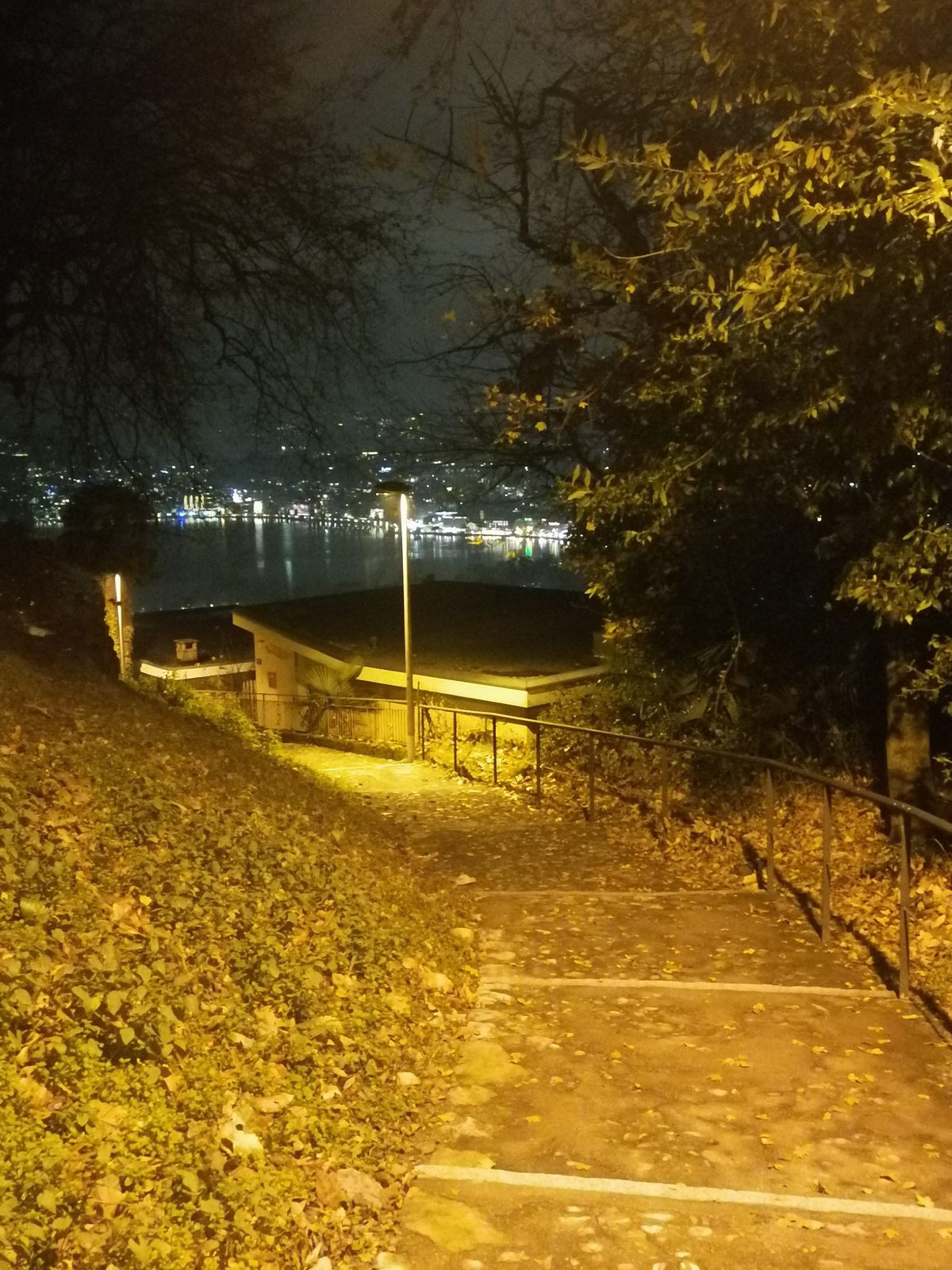 Nächtlicher Blick auf den Luganersee und die Stadtlichter